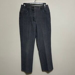Allison Daley Women's Pants 6P Gray Striped‎ Denim Jeans Coastal Grandma Elastic